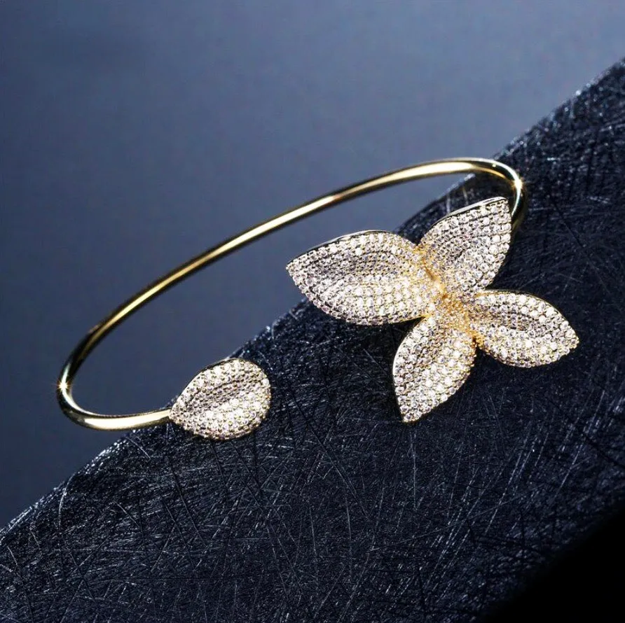 "Zinnia" - Cubic Zirconia Bridal Bangle Bracelet - Available in Silver and Yellow Gold