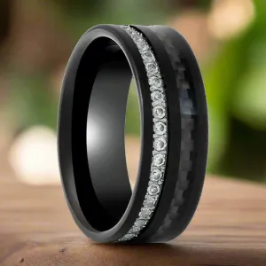 REACTOR | Black Tungsten Ring, Black Carbon Fiber and Eternity White CZ Inlay