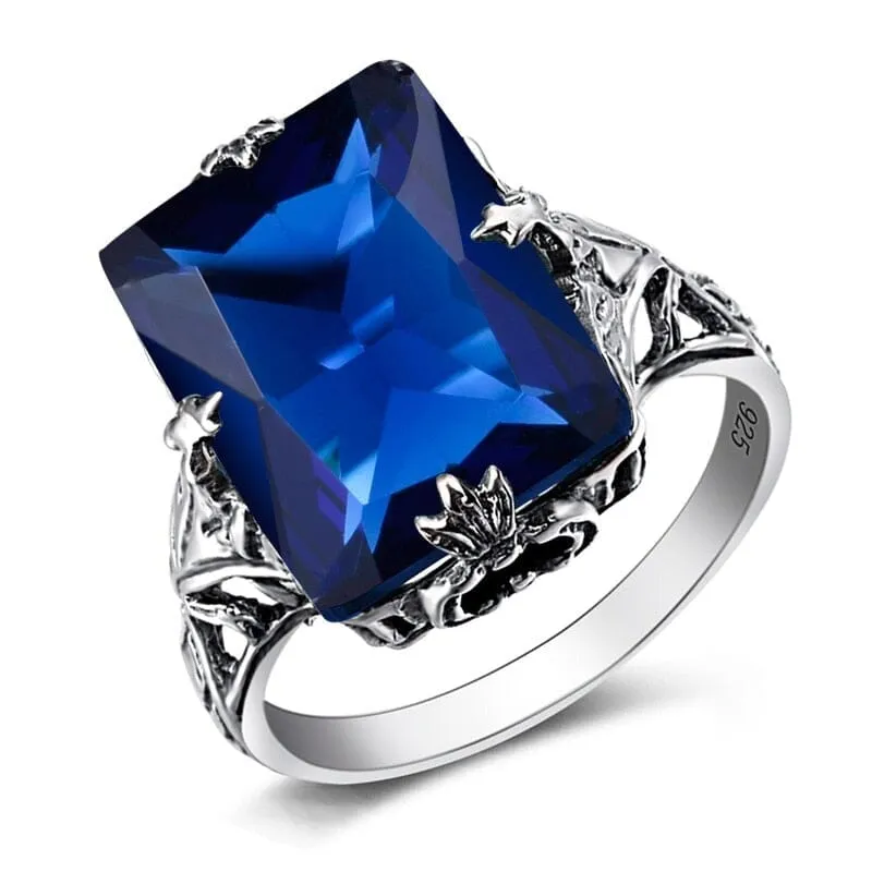 Rectangular Cut Sapphire 925 Silver Vintage Ring