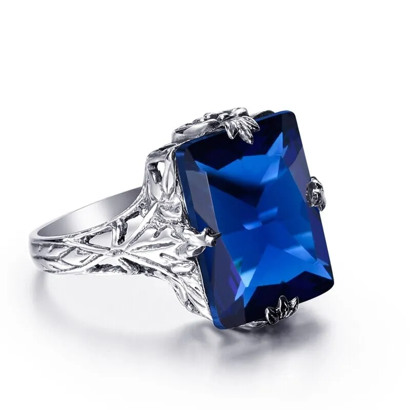 Rectangular Cut Sapphire 925 Silver Vintage Ring