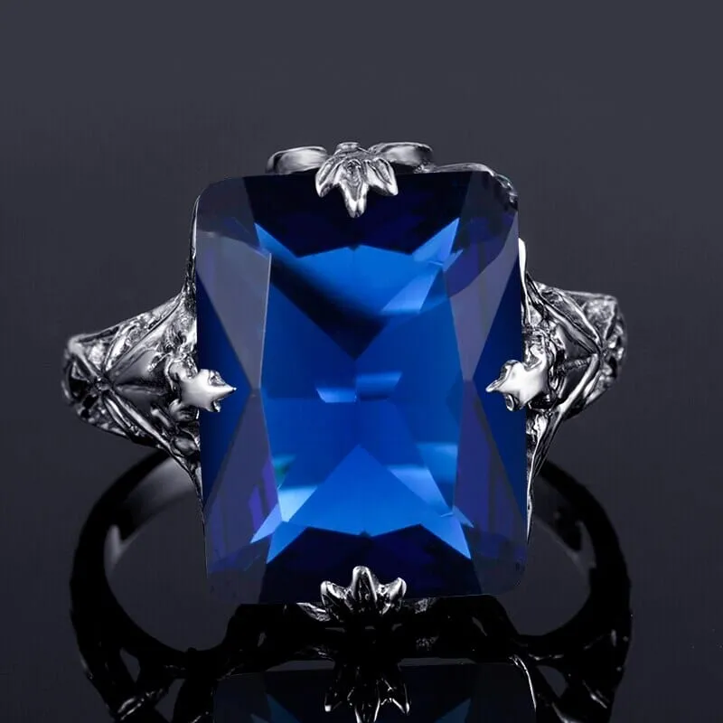 Rectangular Cut Sapphire 925 Silver Vintage Ring