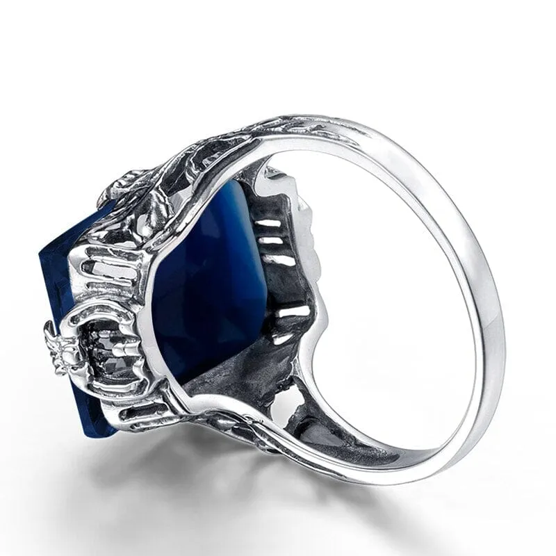 Rectangular Cut Sapphire 925 Silver Vintage Ring