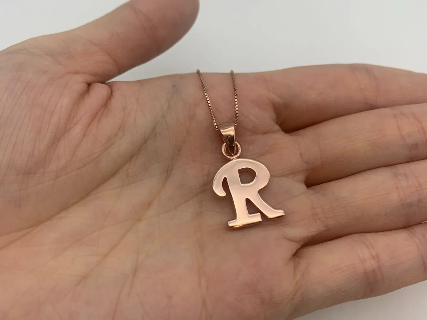 Rose Gold Letter R Pendant - Capital R Necklace - Alphabet Letter Pendant