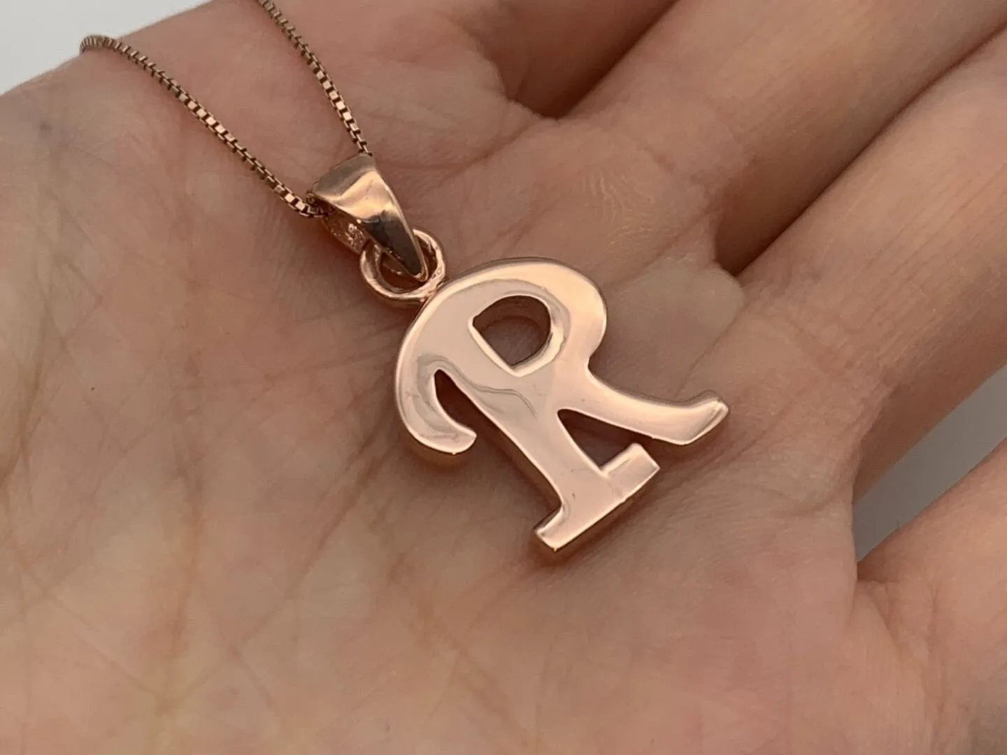 Rose Gold Letter R Pendant - Capital R Necklace - Alphabet Letter Pendant