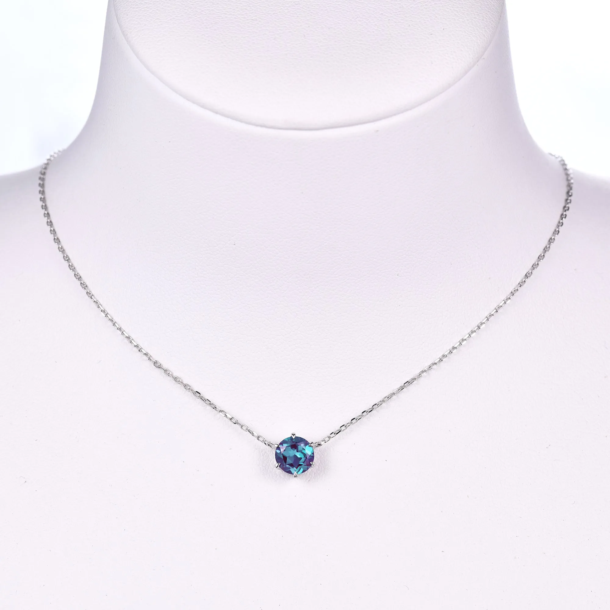 Round Alexandrite Solitaire Pendant Minimalist Necklace