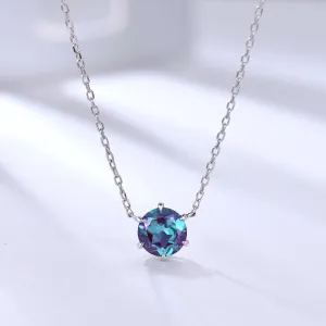 Round Alexandrite Solitaire Pendant Minimalist Necklace