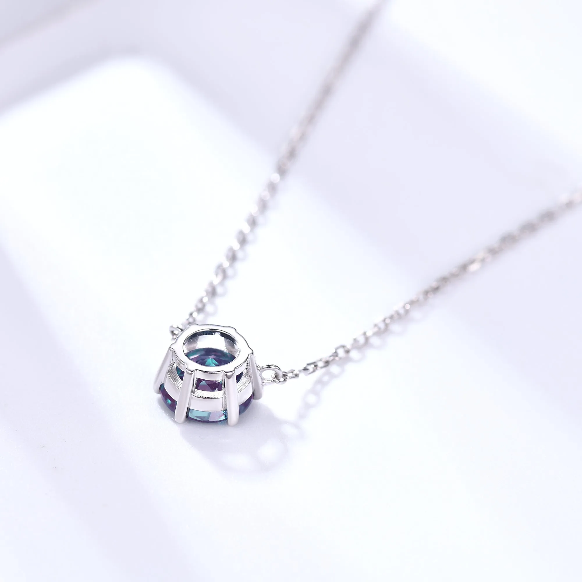 Round Alexandrite Solitaire Pendant Minimalist Necklace