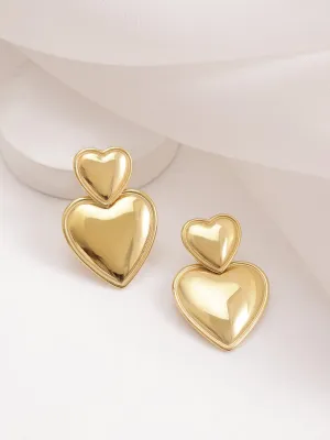 Rubans 18K Gold Plated Stainless Steel Tarnish Free Waterproof Demi-Fine Drop Heart Earrings