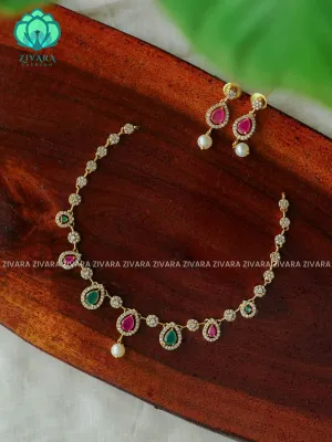 RUBY AND GREEN - Floral stone - stylish and minimal elegant neckwear with earrings- Zivara Fashion