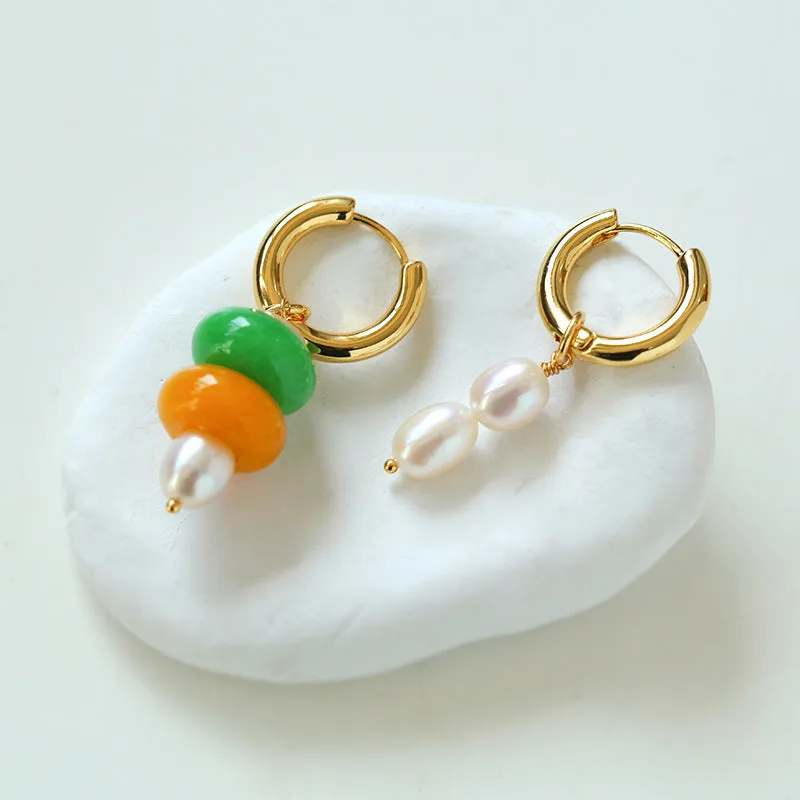 Rustic Chic: Asymmetric Natural Stone and Pearl Earrings