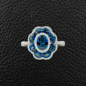 Sapphire & Diamond Flower Ring