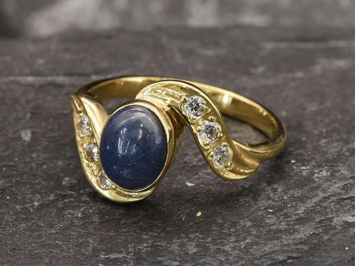 Sapphire Gold Ring - Blue Vintage Ring - Sapphire Bezel Ring