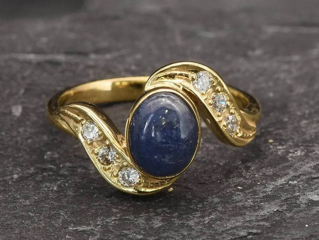 Sapphire Gold Ring - Blue Vintage Ring - Sapphire Bezel Ring