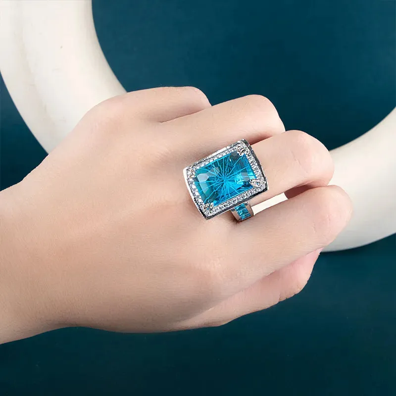 Sapphire Square Cut 925 Sterling Silver Ring