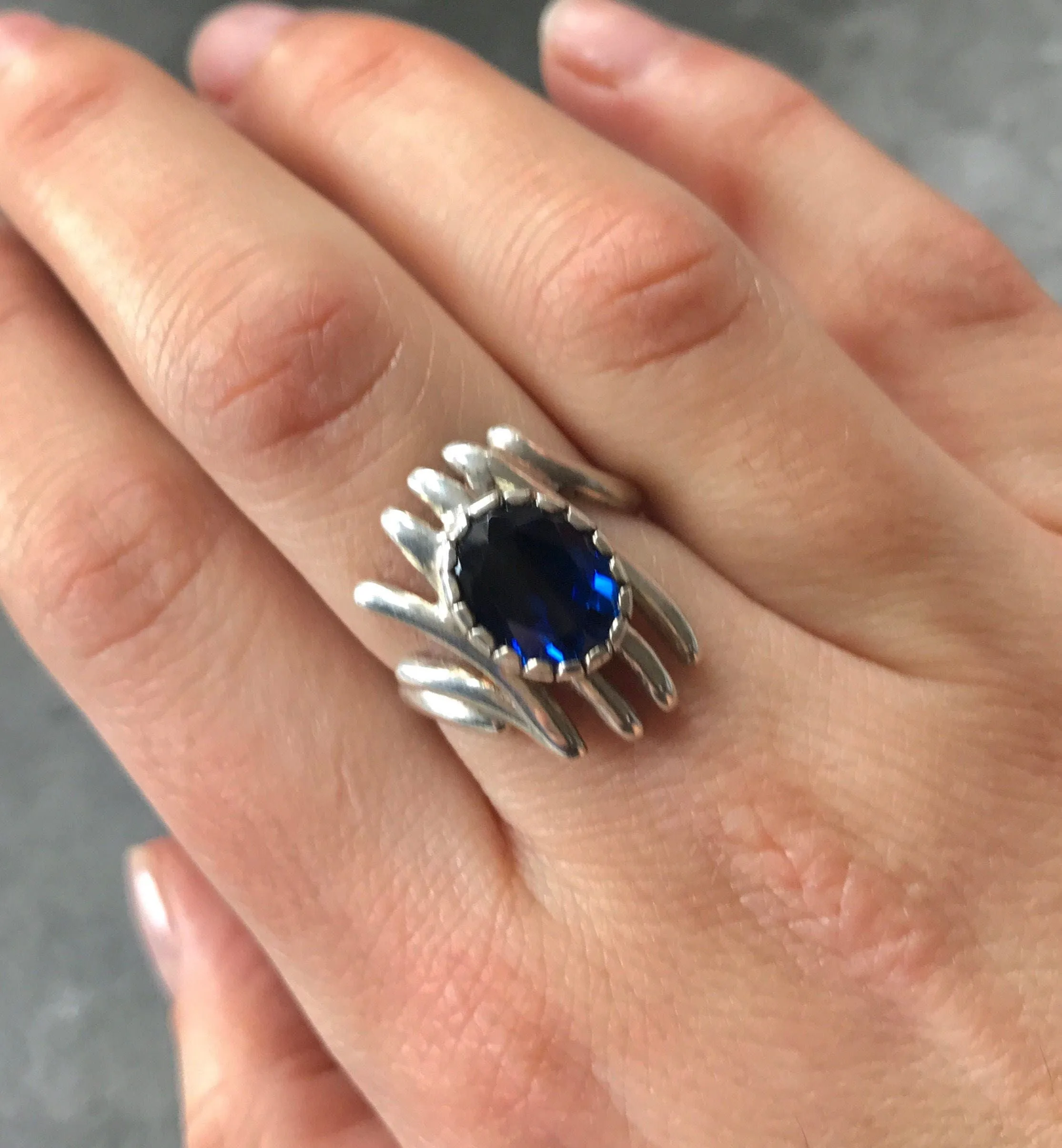 Sapphire Statement Ring - Blue Gemstone Ring - Solitaire Sapphire Ring