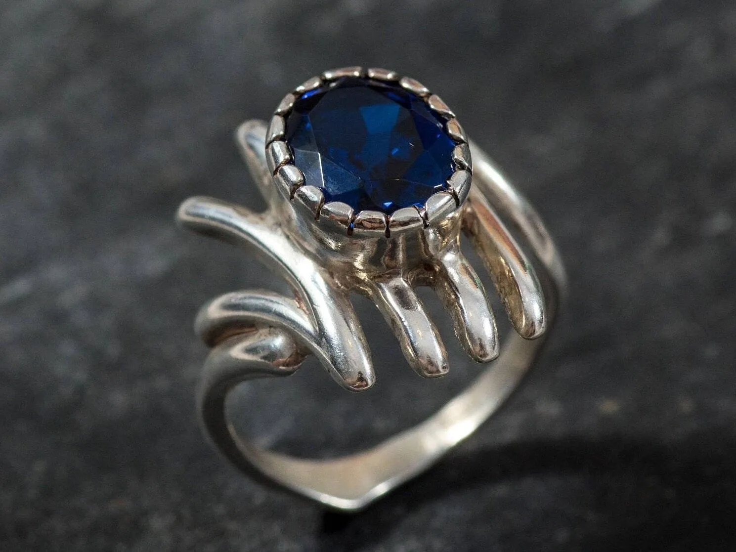 Sapphire Statement Ring - Blue Gemstone Ring - Solitaire Sapphire Ring