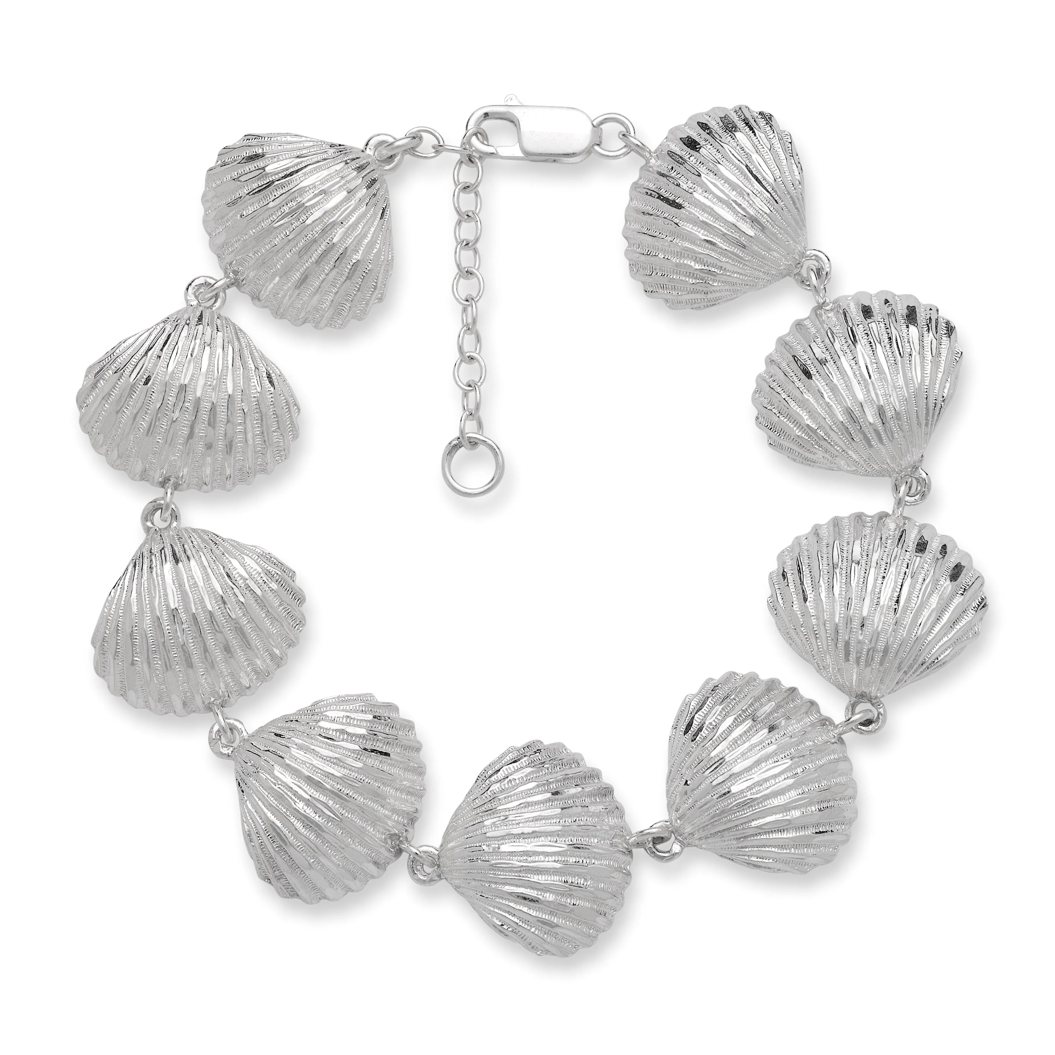 Scallop Sea Shell .925 Sterling Silver Adjustable Link Bracelet