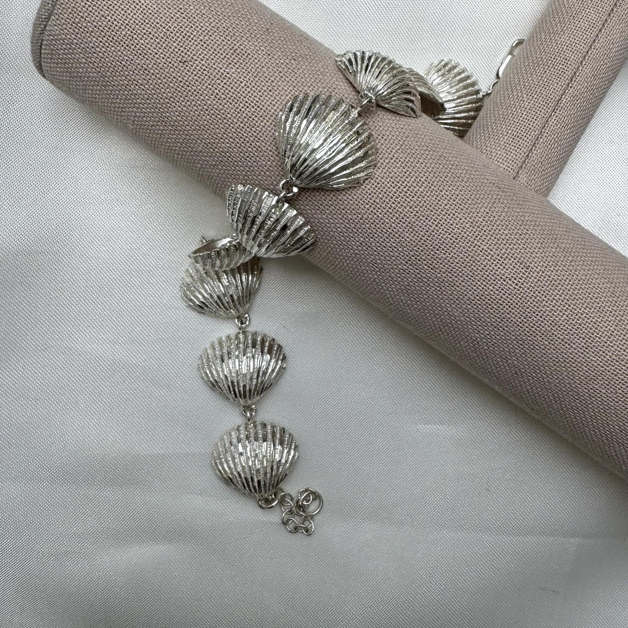 Scallop Sea Shell .925 Sterling Silver Adjustable Link Bracelet