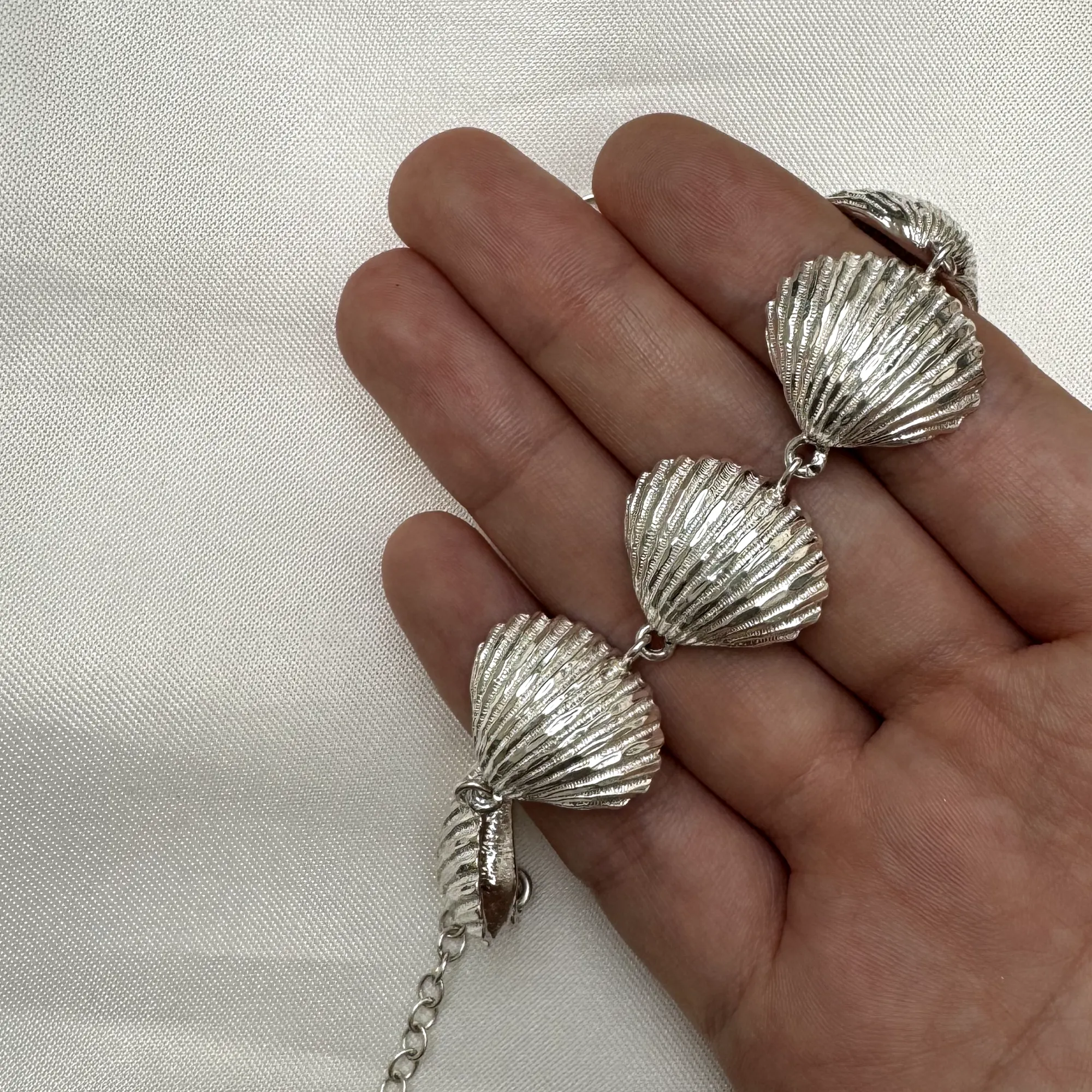 Scallop Sea Shell .925 Sterling Silver Adjustable Link Bracelet