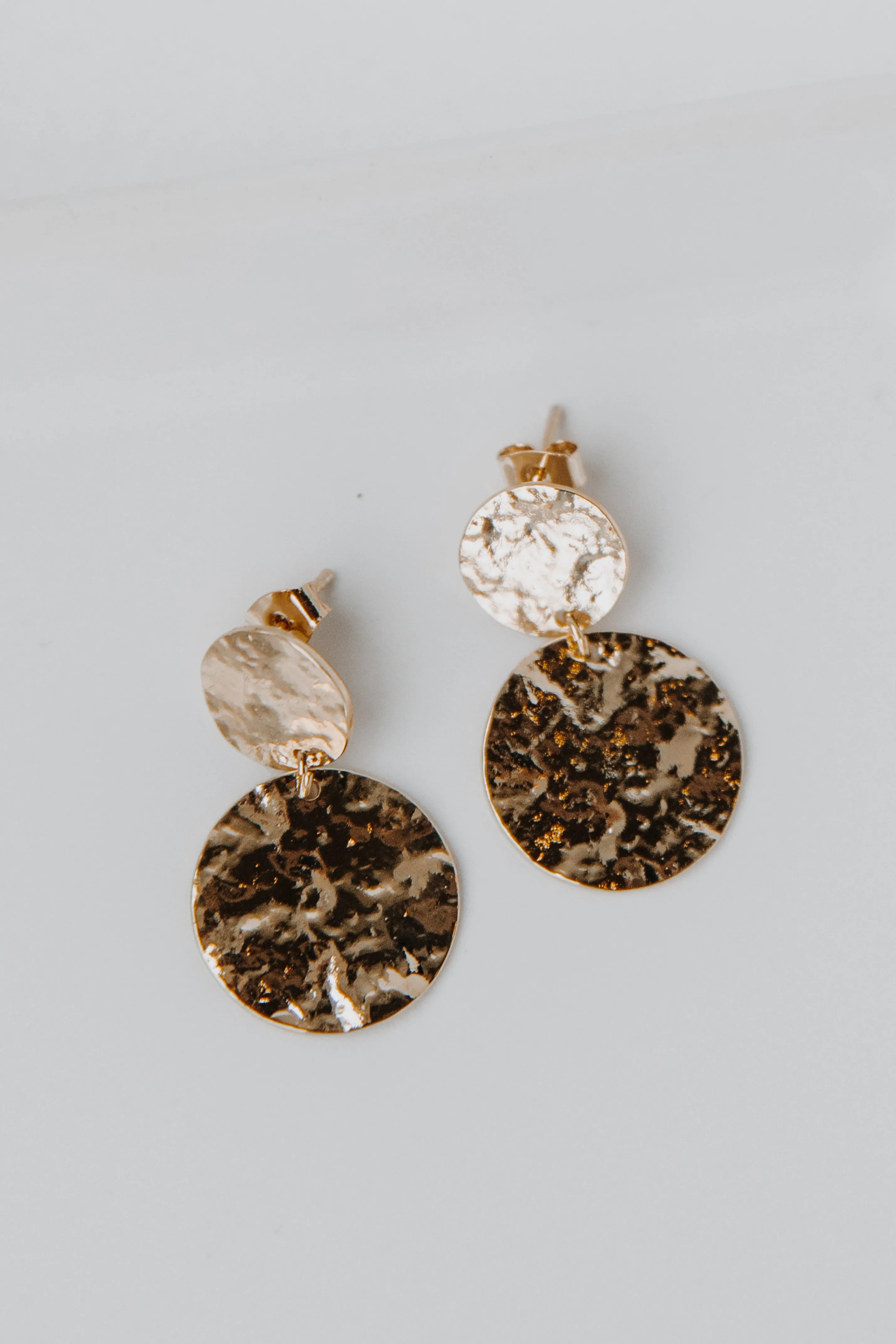 Serena Gold Hammered Drop Earrings