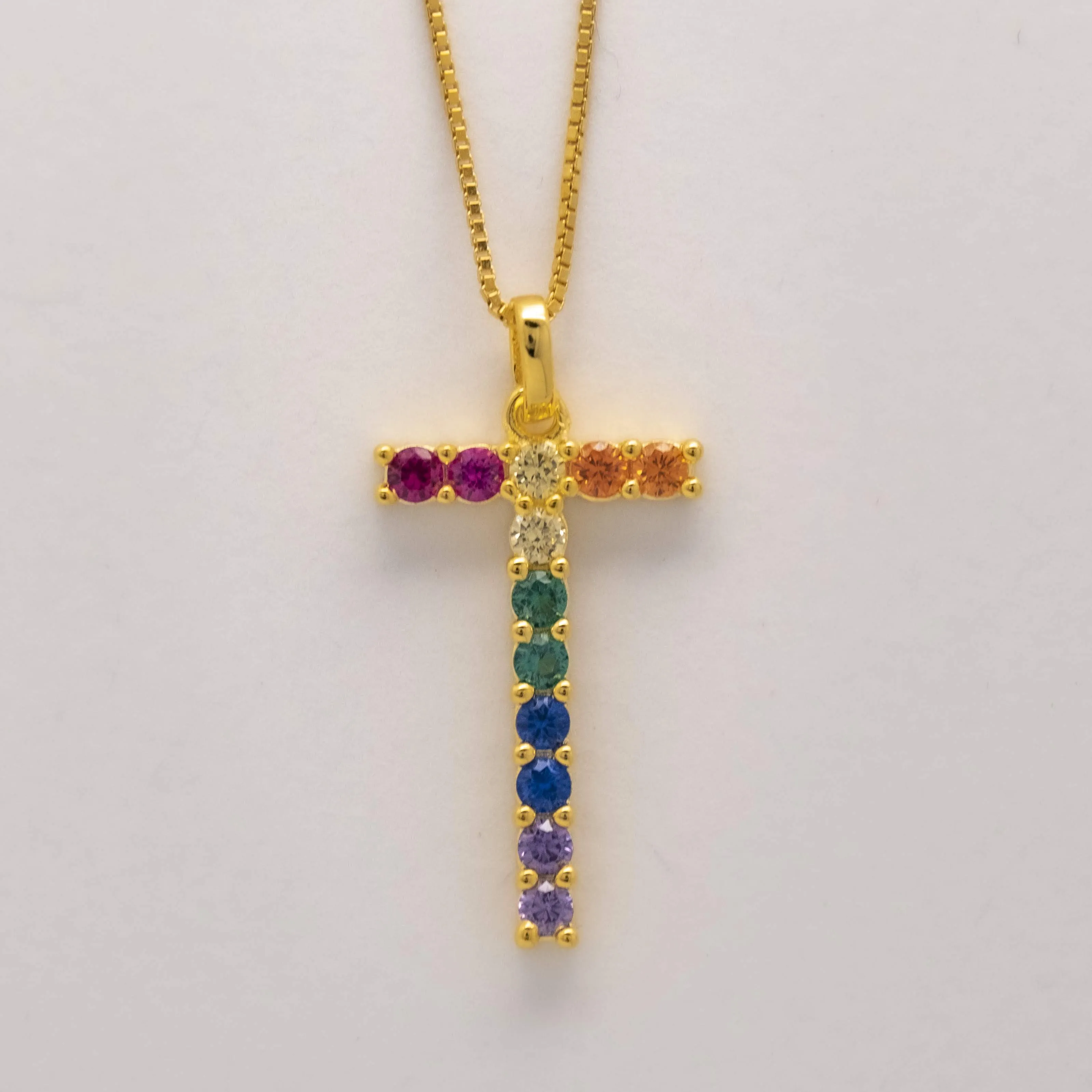 Silver 925 Rainbow Initial Necklace - T