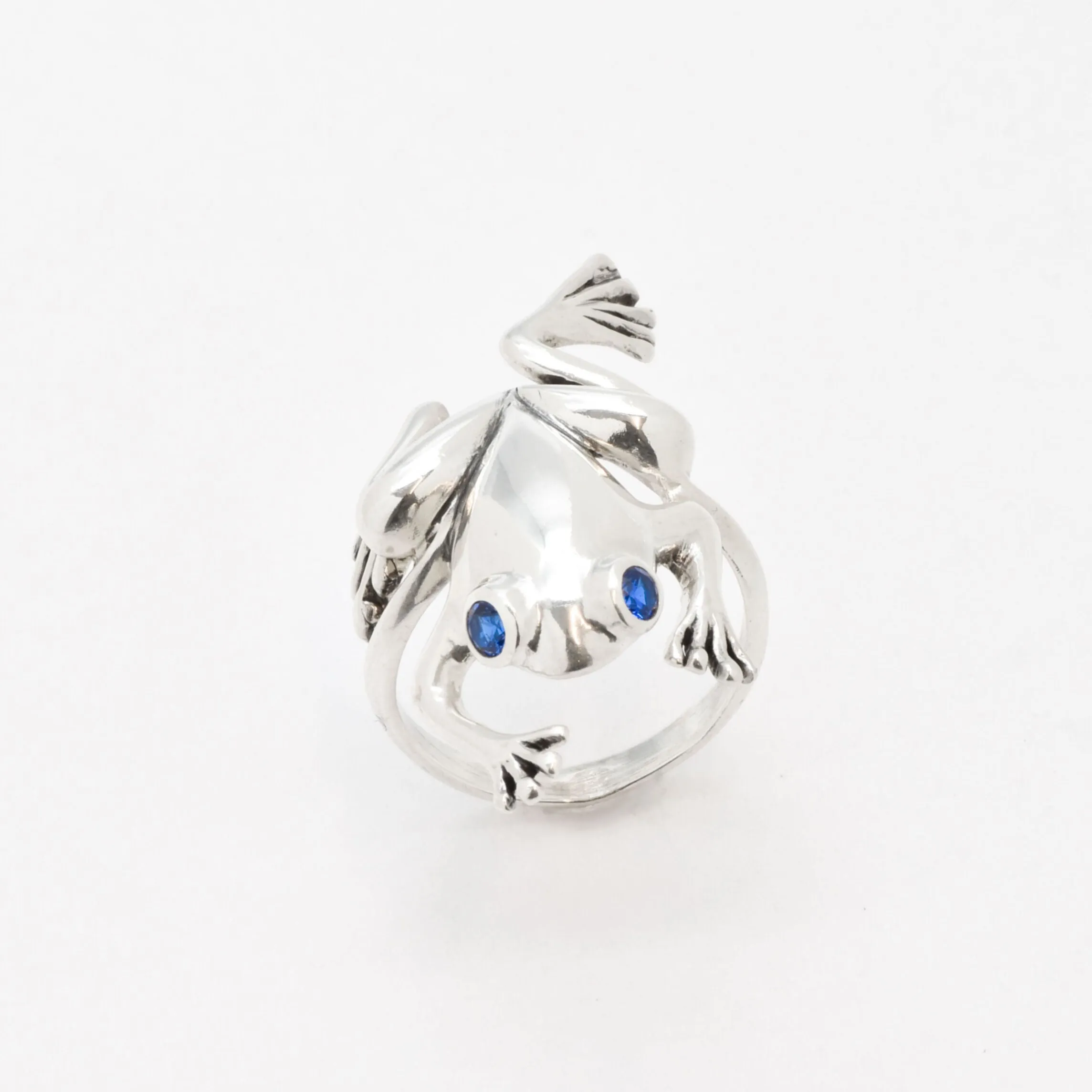 Silver Frog Ring - Sapphire Gemstone Ring - Frog Statement Ring