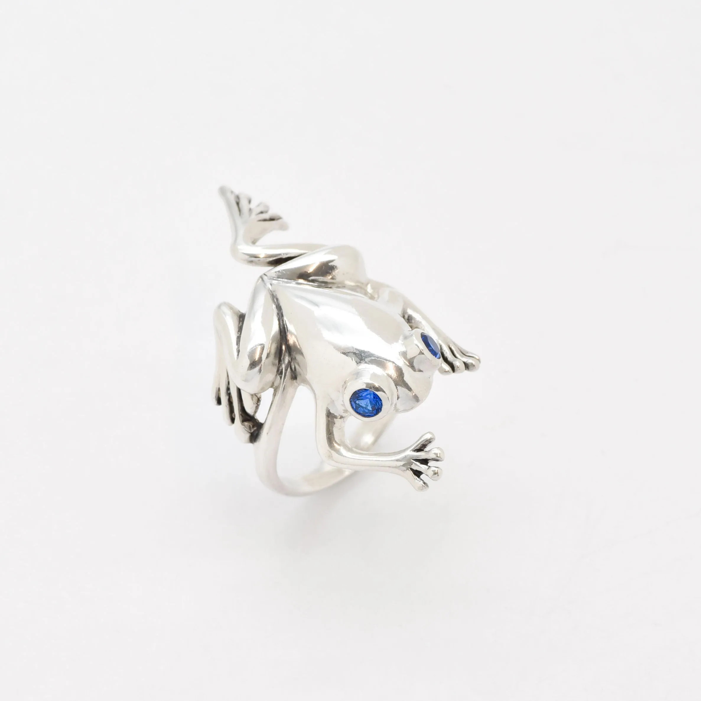 Silver Frog Ring - Sapphire Gemstone Ring - Frog Statement Ring