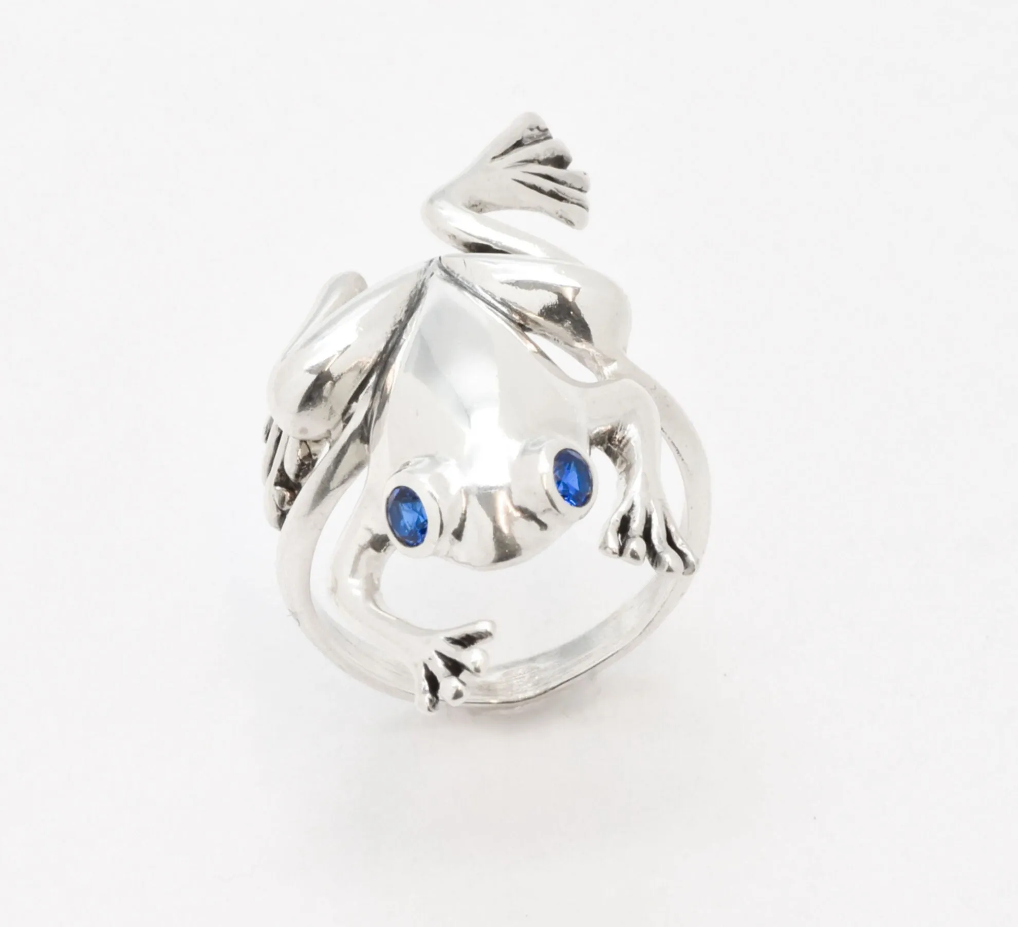 Silver Frog Ring - Sapphire Gemstone Ring - Frog Statement Ring