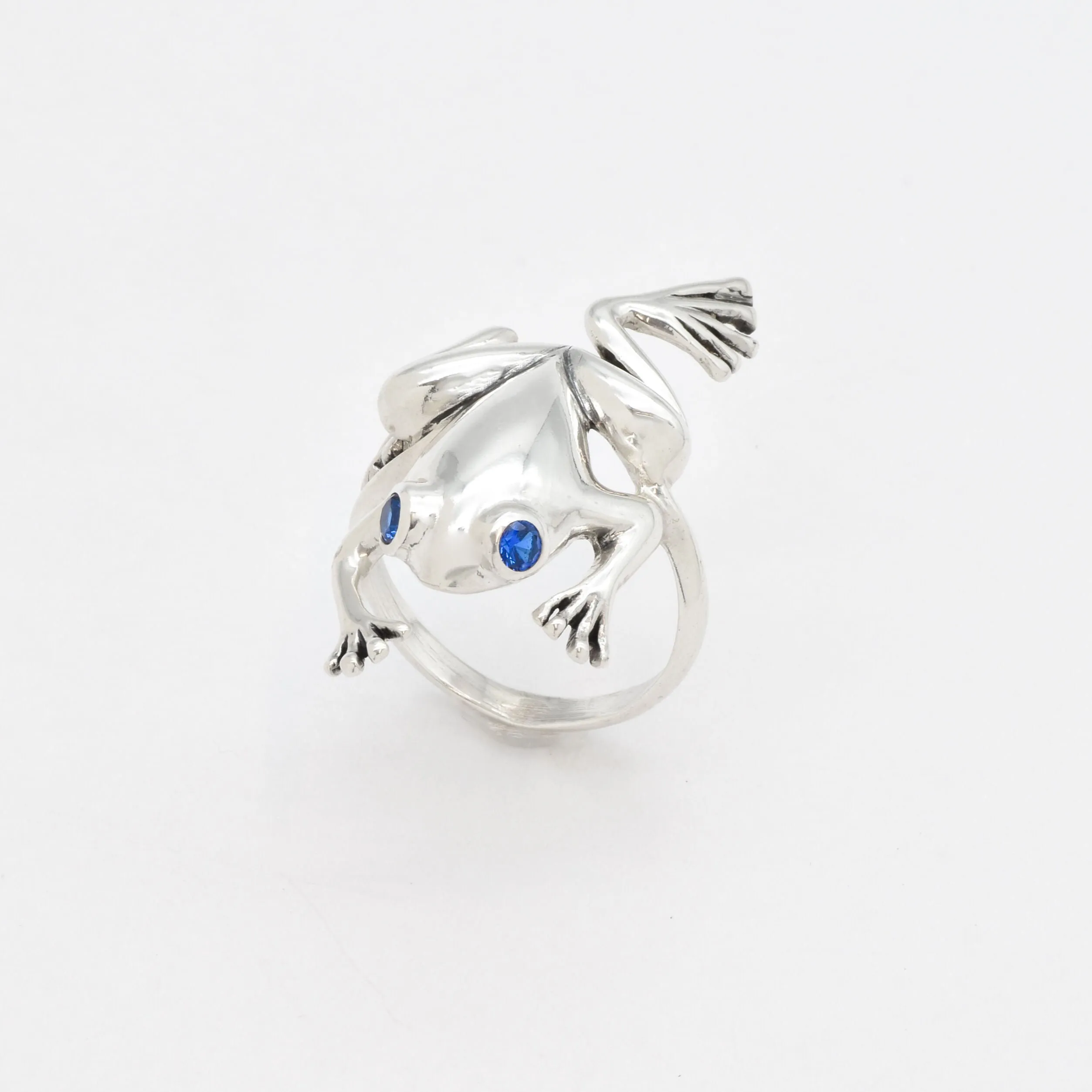 Silver Frog Ring - Sapphire Gemstone Ring - Frog Statement Ring