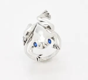 Silver Frog Ring - Sapphire Gemstone Ring - Frog Statement Ring