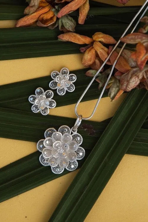 Silver Linings "Floral Magic" Silver Filigree Handmade Pendant Set