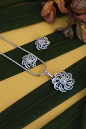 Silver Linings "PinWheel" Silver Filigree Handmade Pendant Set