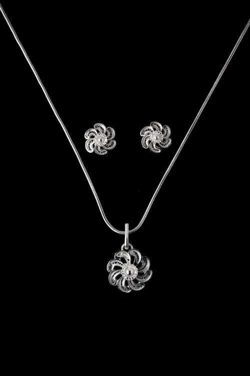 Silver Linings "PinWheel" Silver Filigree Handmade Pendant Set