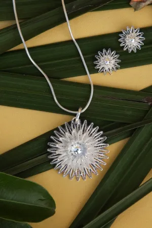 Silver Linings "Sunflower" Silver Filigree Handmade Pendant Set