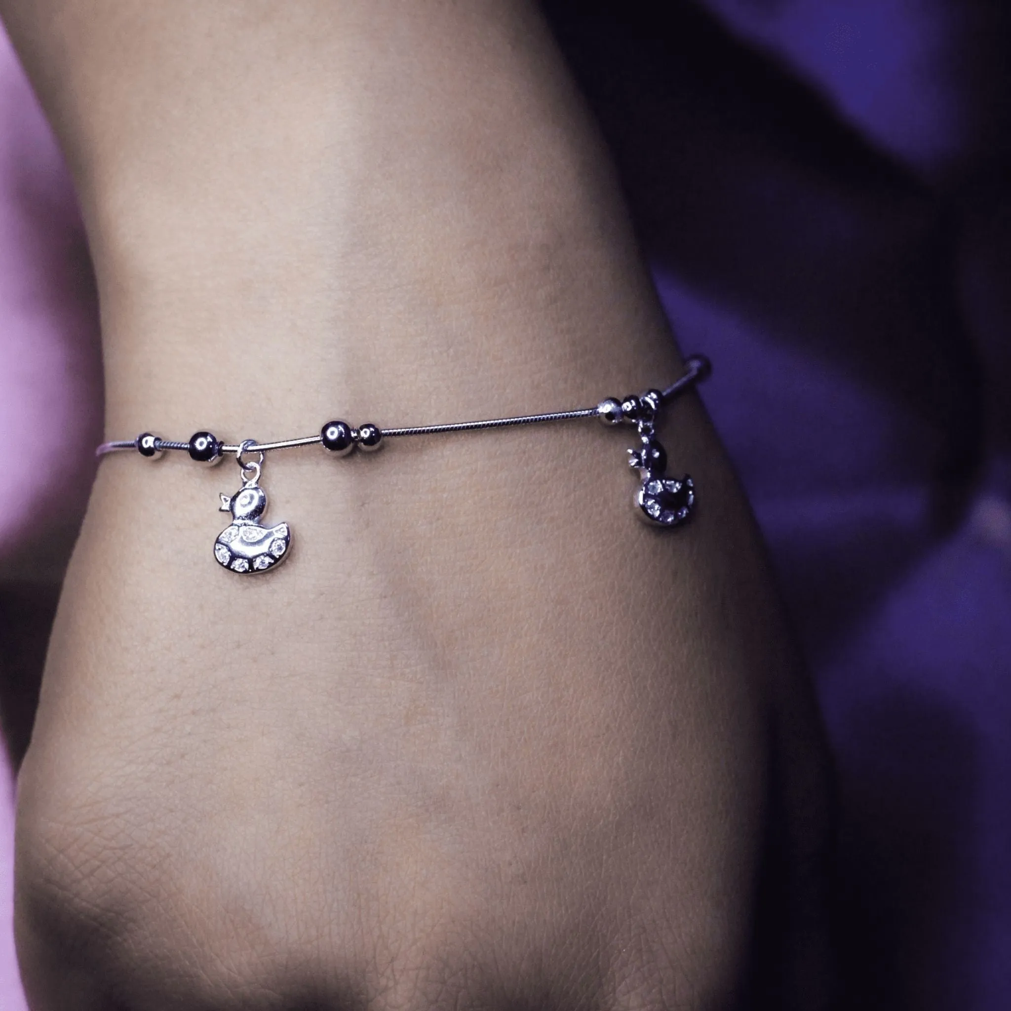 Silver Little Duck Charm Adjustable Bracelet