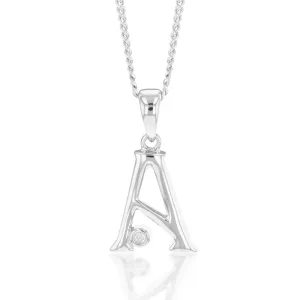 Silver Pendant Initial A set with diamond