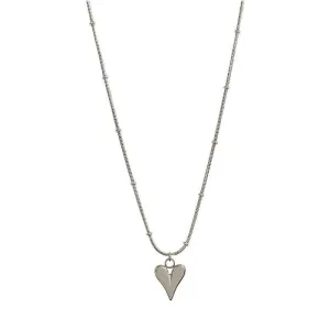 Silver-Plated Heart Pendant Necklace with Beaded Chain – Minimalist Romantic Jewelry-jltn0538