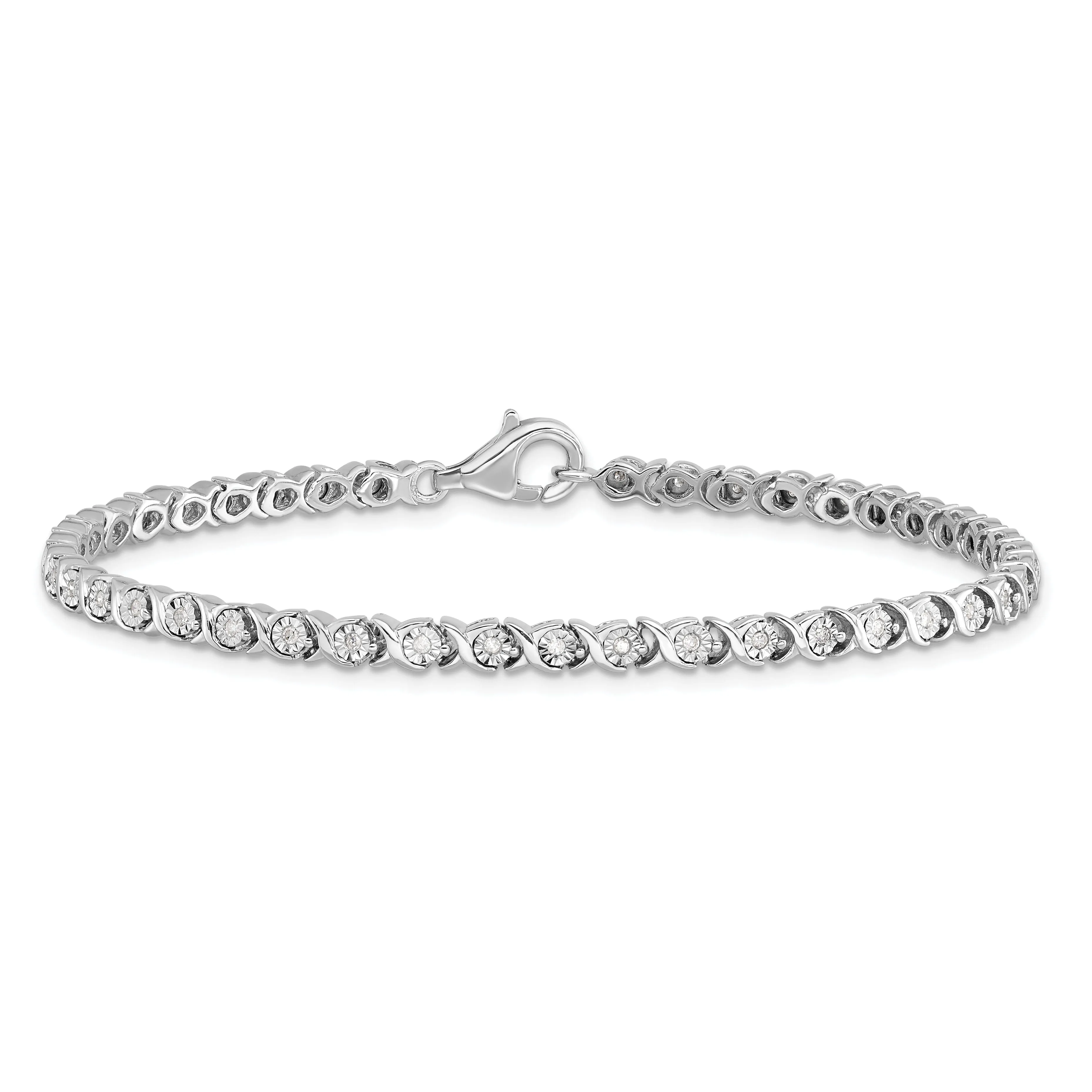 Silver Polished Finish Diamond Tennis Bracelet