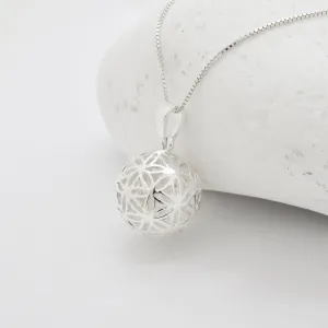 Silver Sphere Pendant - Flower Ball Necklace - 3D Ball Necklace