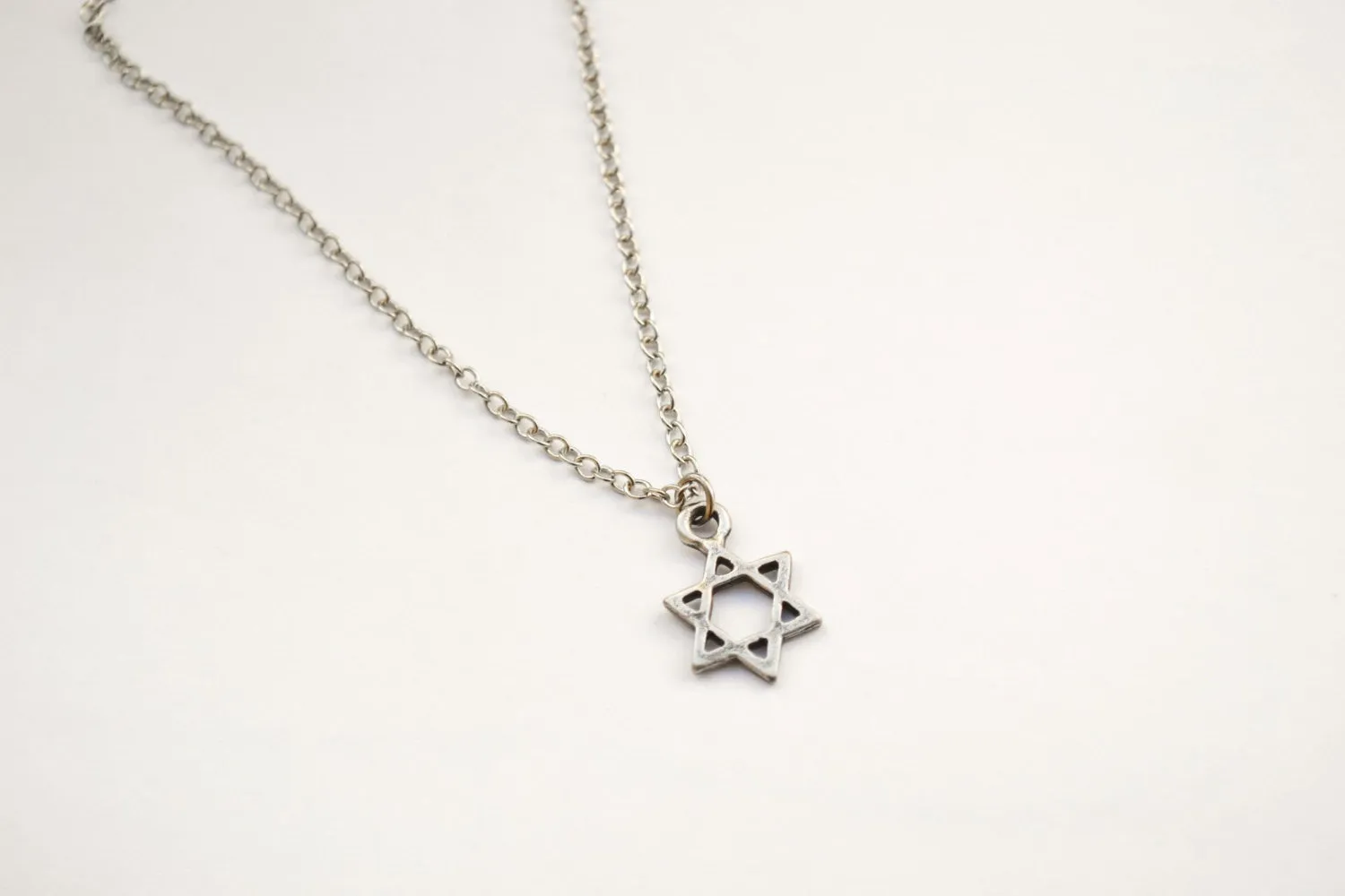 Silver Star Of David charm necklace for women, stainless steel chain, gift wrapped