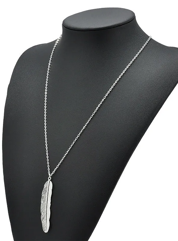 Simple Alloy Leaves Feathers Necklace