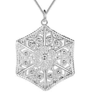 Six Sided Filigree Puffed Cage Silver Necklace