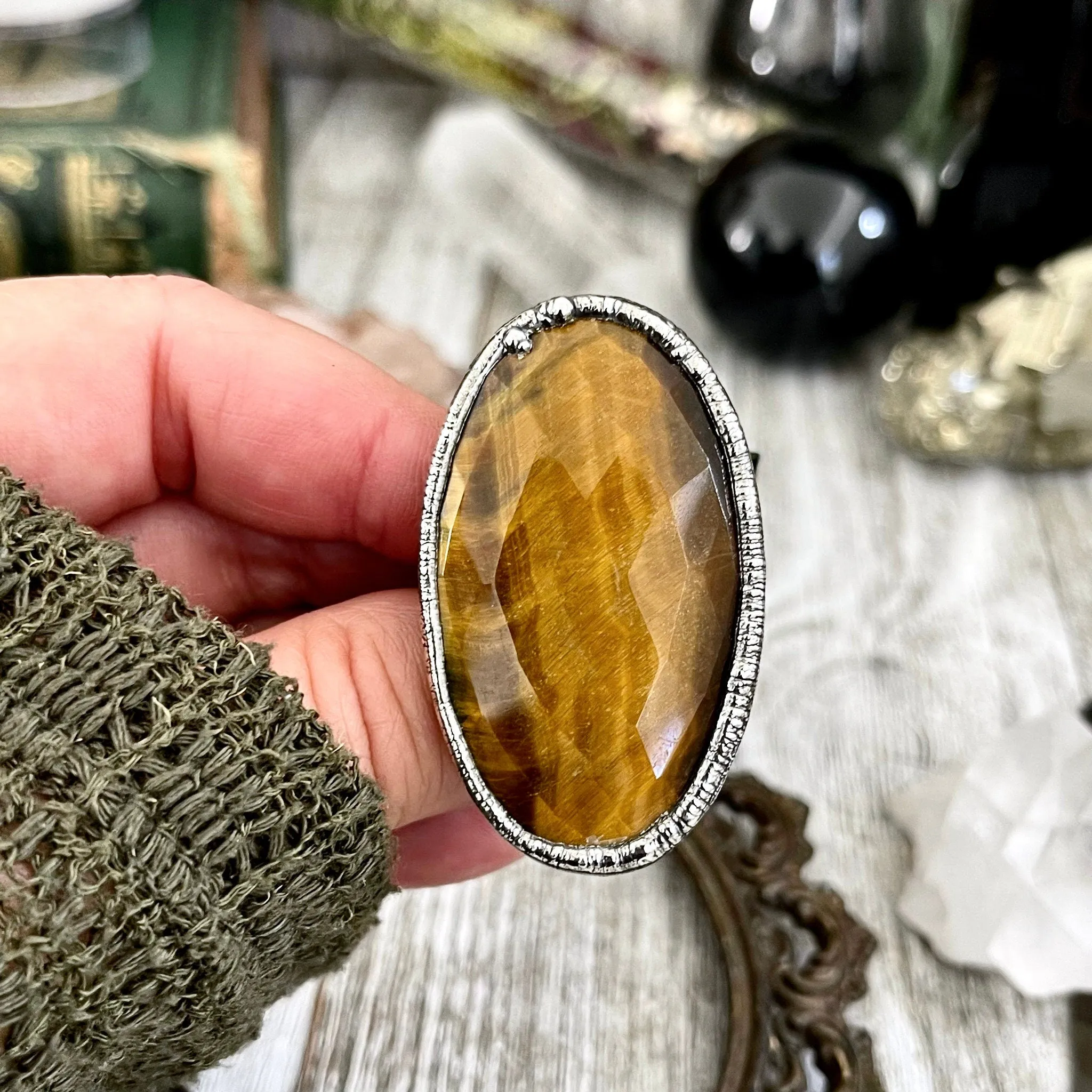 Size 8.5 Tigers Eye Ring in Fine Silver / Foxlark Collection - One of a Kind