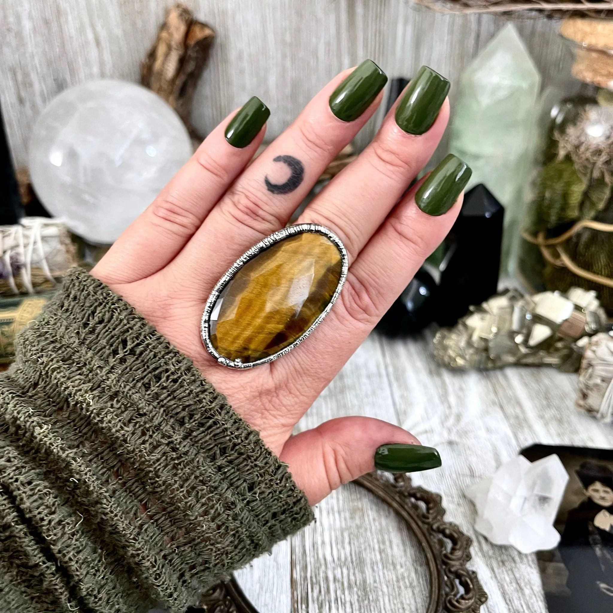 Size 8.5 Tigers Eye Ring in Fine Silver / Foxlark Collection - One of a Kind