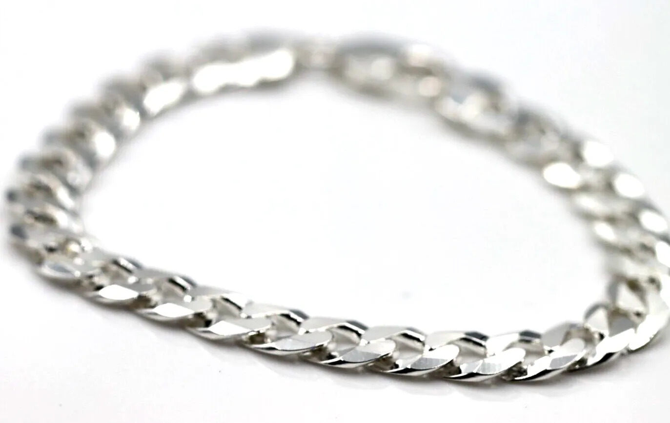 Solid Sterling Silver 925 8mm Wide Flat Kerb Curb Bracelet 20cm (last one)