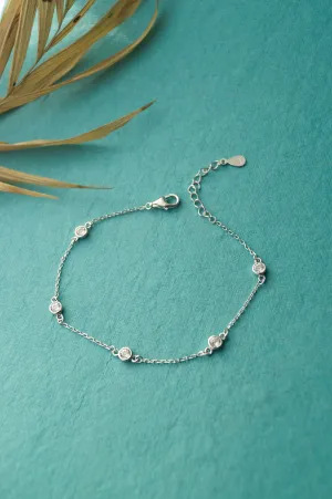 Solitaire Station Sterling Silver Chain Bracelet