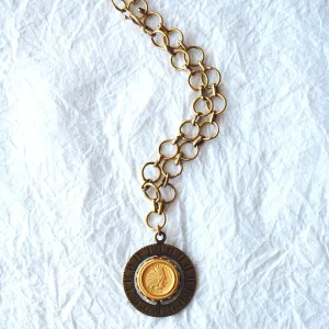 Spinning Coin Native American Inspired Solid Brass Coin Necklace, The Clarion E04173