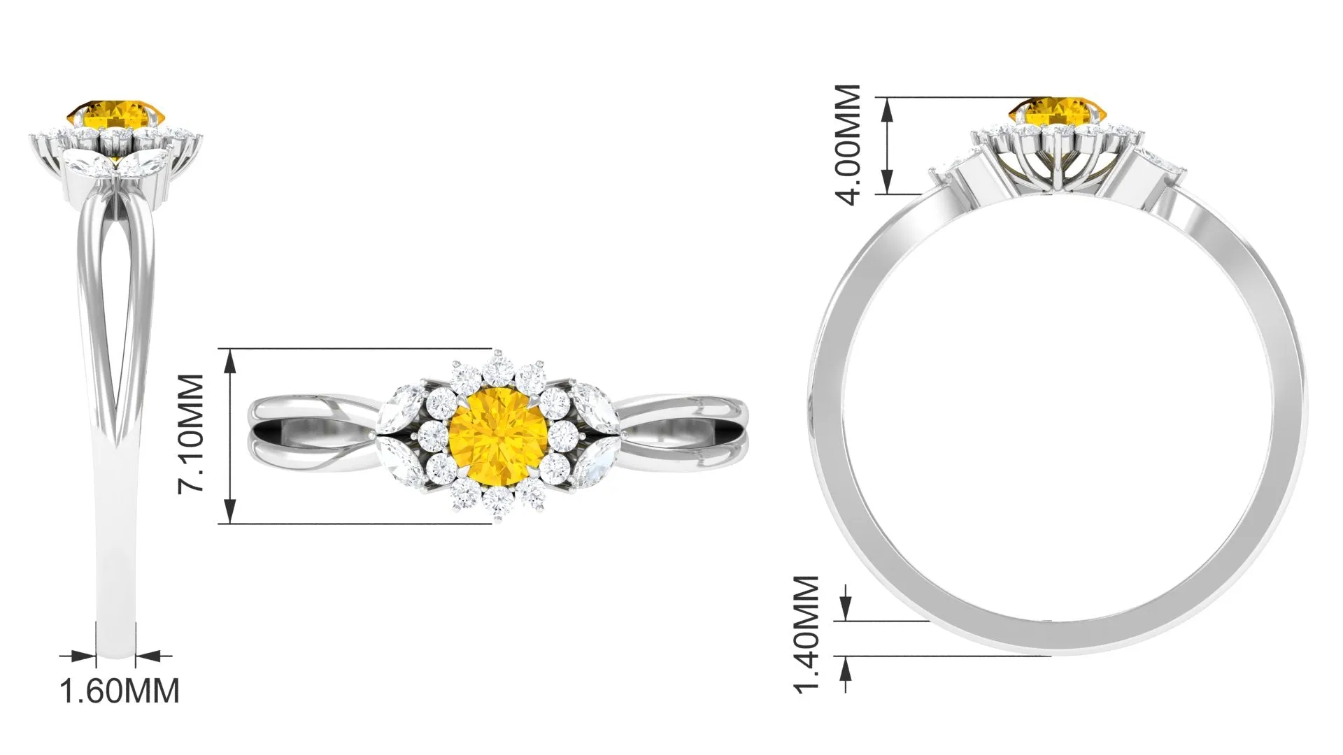 Split Shank Yellow Sapphire Flower Engagement Ring with Diamond