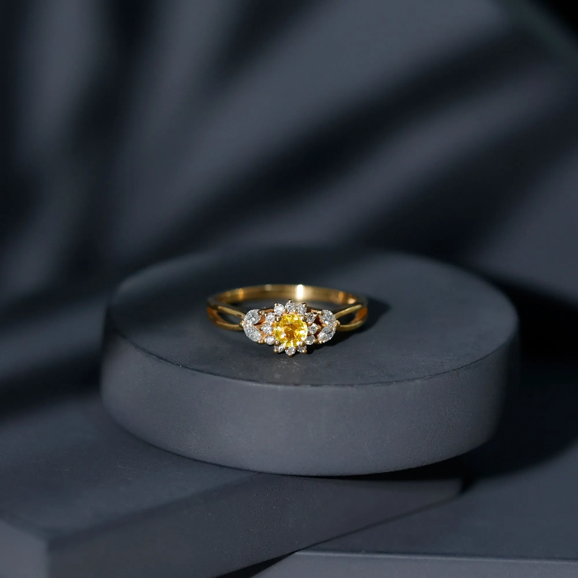 Split Shank Yellow Sapphire Flower Engagement Ring with Diamond