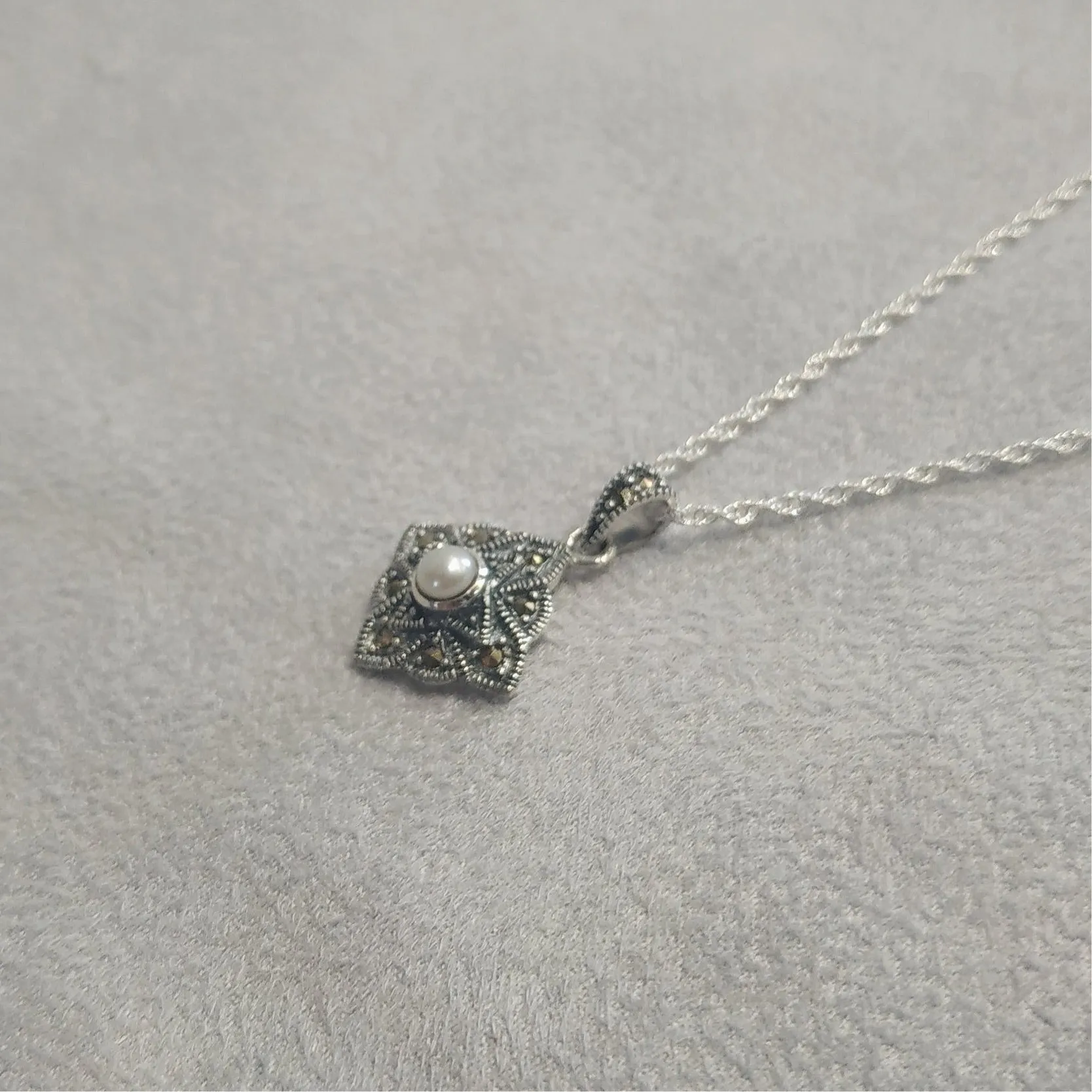 Square  Freshwater Pearl Pendant Necklace